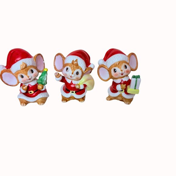 Homco Christmas Mouse Figurines Set Of 3 Anthropomorphic VTG Retro Holiday Decor - Picture 4 of 15